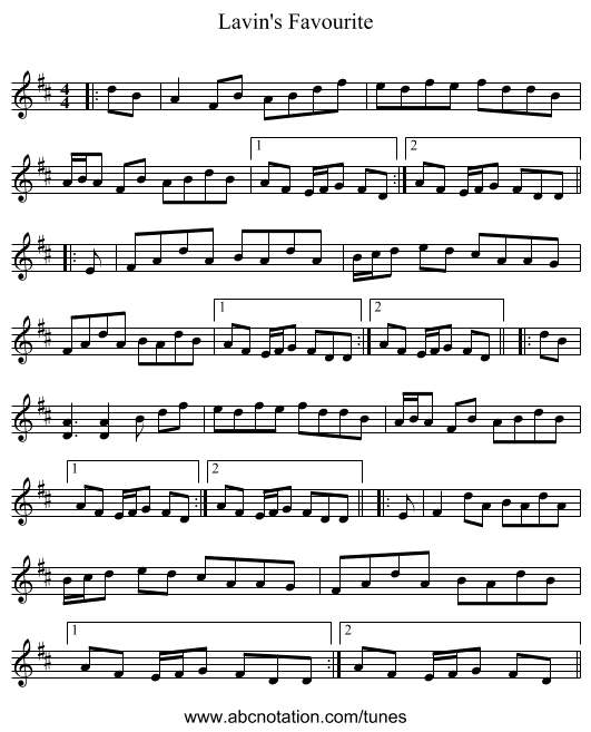 Lavin's Favourite - staff notation