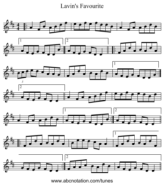 Lavin's Favourite - staff notation