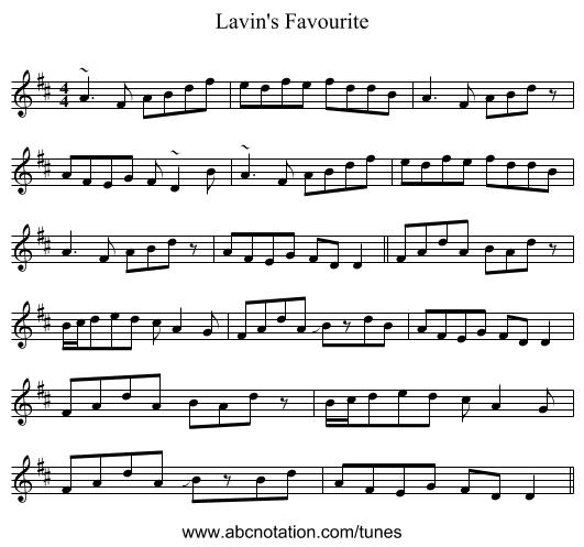 Lavin's Favourite - staff notation