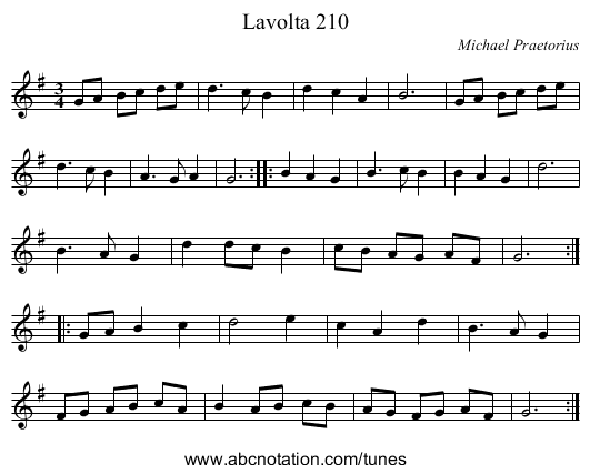 Lavolta 210 - staff notation
