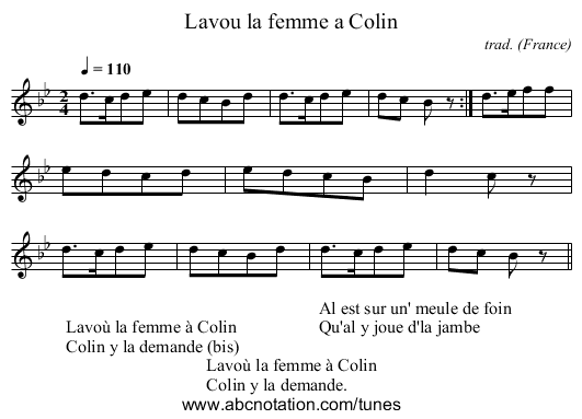 Lavou la femme a Colin - staff notation