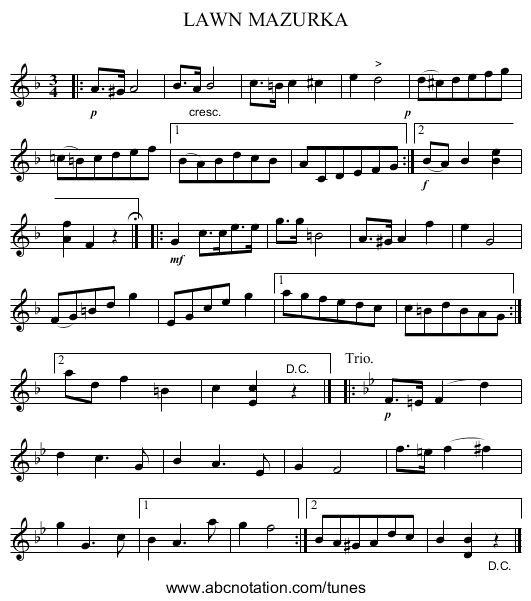 LAWN MAZURKA - staff notation