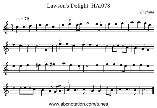 Lawson's Delight. HA.078 - staff notation