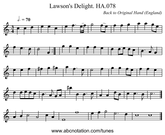 Lawson's Delight. HA.078 - staff notation