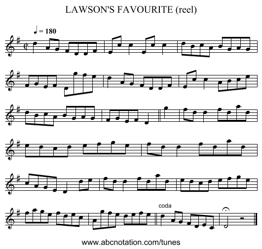LAWSON'S FAVOURITE (reel) - staff notation