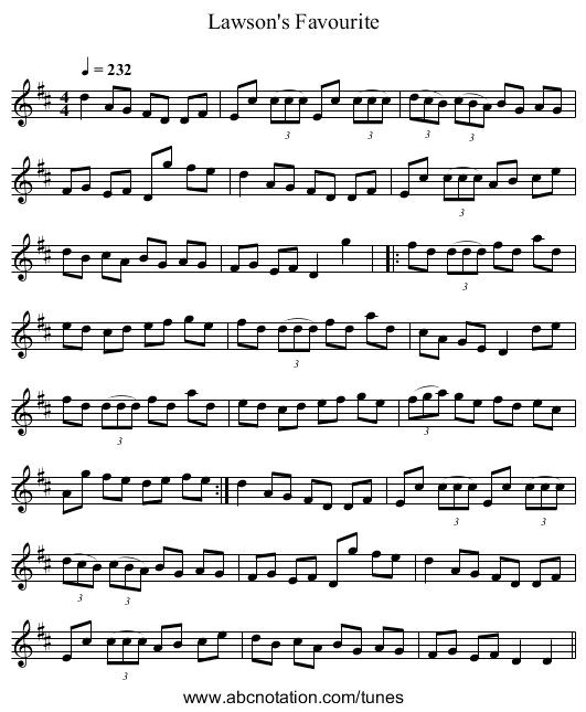 Lawson's Favourite - staff notation