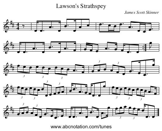 Lawson's Strathspey - staff notation