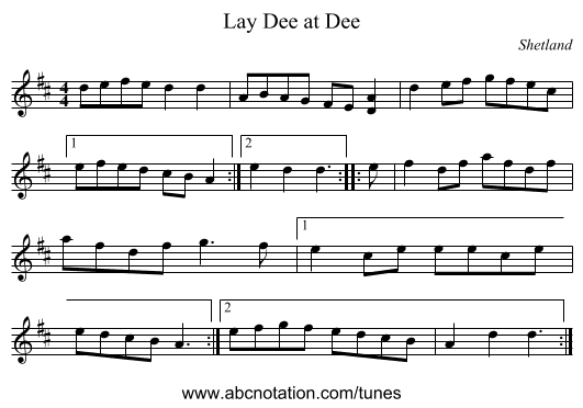 Lay Dee at Dee - staff notation