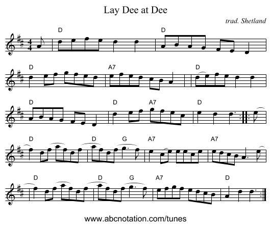Lay Dee at Dee - staff notation