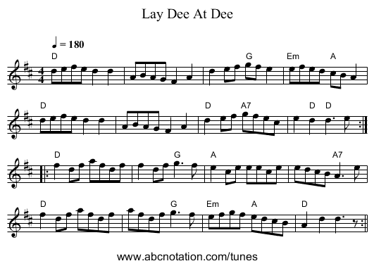 Lay Dee At Dee - staff notation