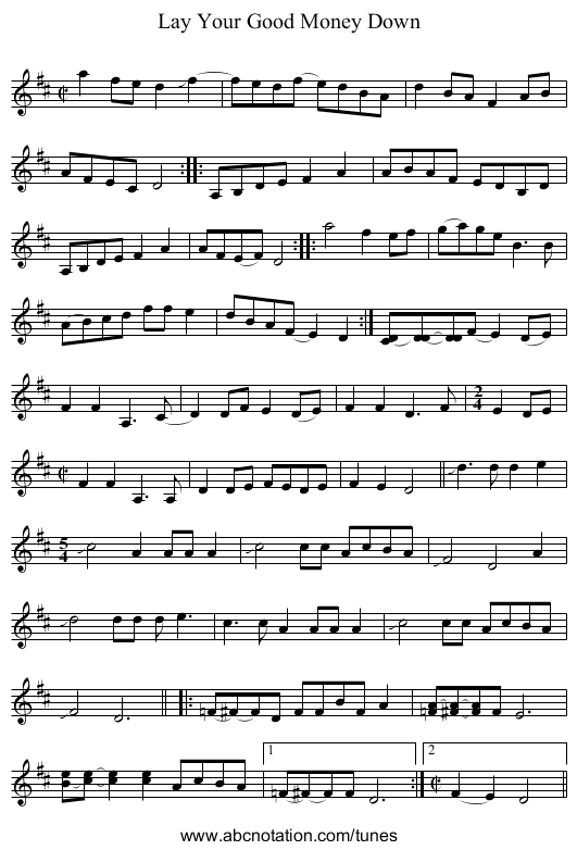 Lay Your Good Money Down - staff notation