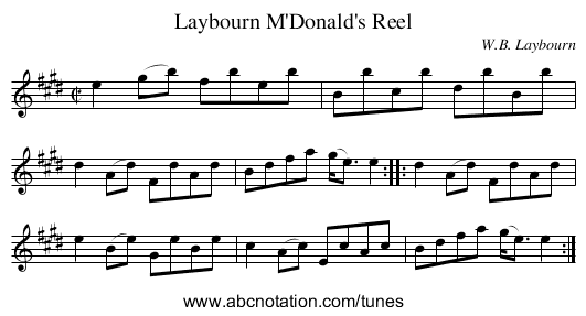 Laybourn M'Donald's Reel - staff notation