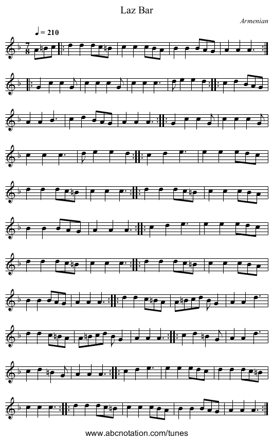 Laz Bar - staff notation