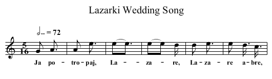 Lazarki Wedding Song - staff notation