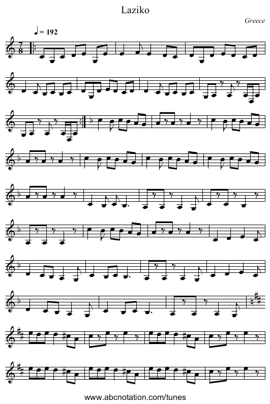 Laziko - staff notation