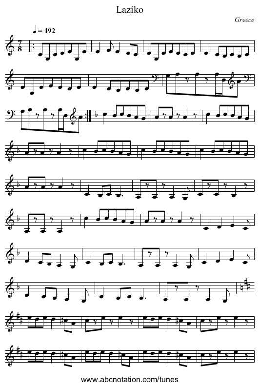 Laziko - staff notation