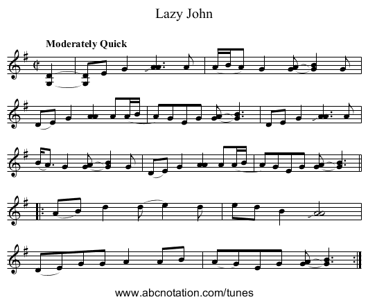 Lazy John - staff notation