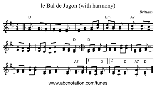 le Bal de Jugon (with harmony) - staff notation