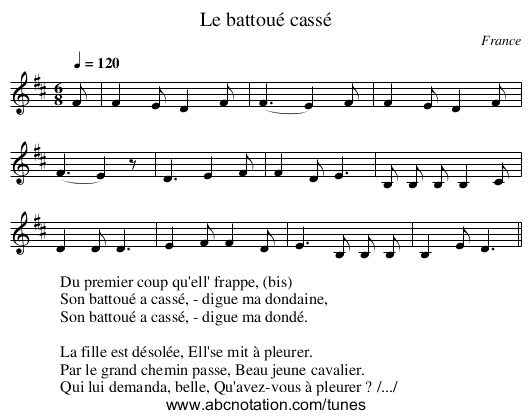 Le battoué cassé - staff notation