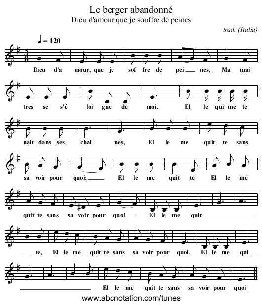 Le berger abandonné - staff notation