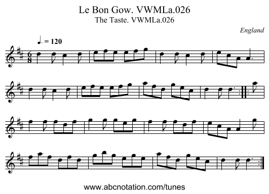Le Bon Gow. VWMLa.026 - staff notation