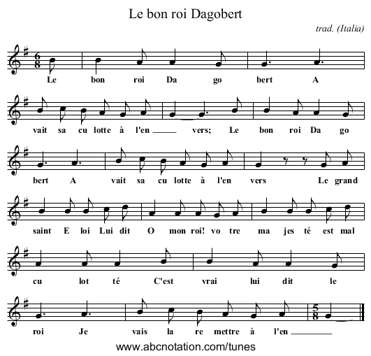 Le bon roi Dagobert - staff notation