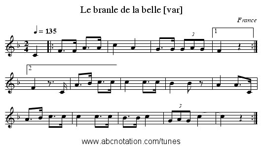 Le branle de la belle [var] - staff notation