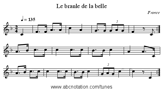 Le branle de la belle - staff notation