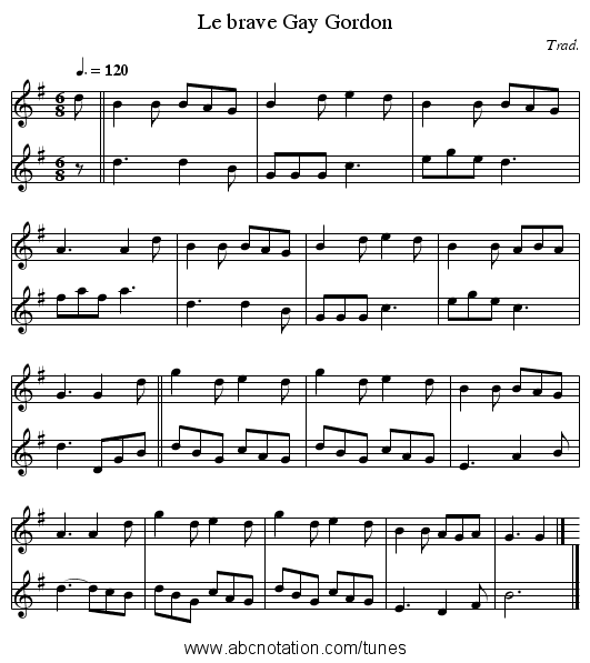 Le brave Gay Gordon - staff notation