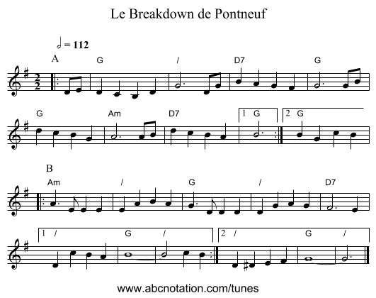 Le Breakdown de Pontneuf - staff notation