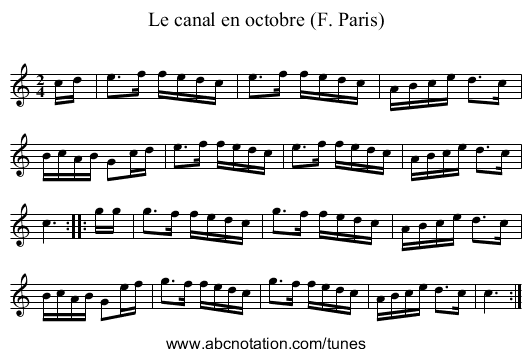 Le canal en octobre (F. Paris) - staff notation