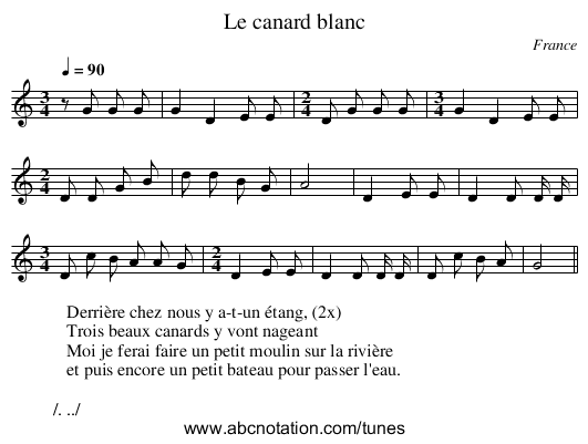 Le canard blanc - staff notation