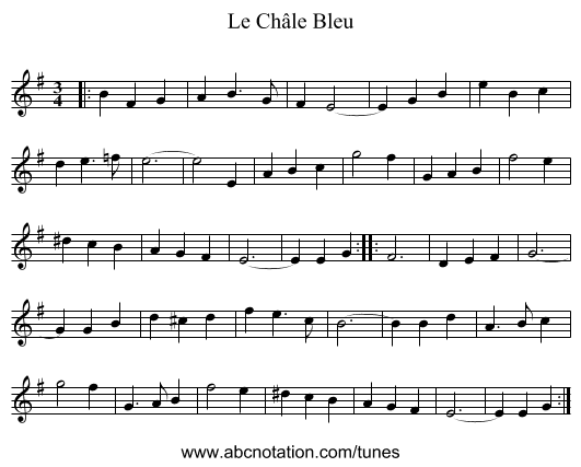 Le Châle Bleu - staff notation