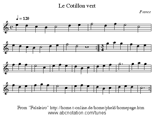 Le Cotillon vert - staff notation