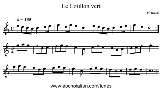 Le Cotillon vert - staff notation