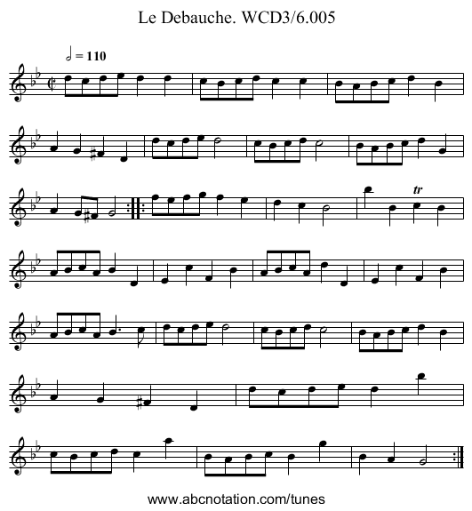 Le Debauche. WCD3/6.005 - staff notation