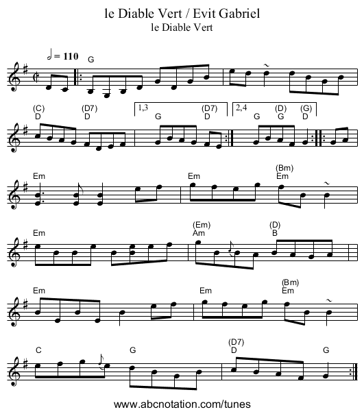 le Diable Vert / Evit Gabriel - staff notation
