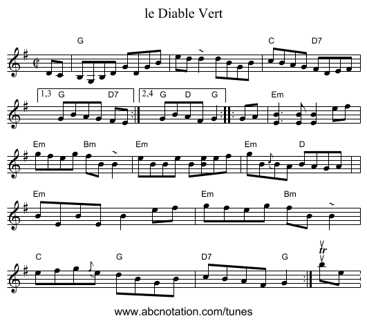 le Diable Vert - staff notation