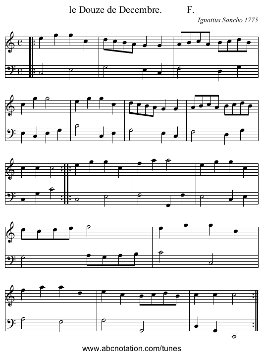 le Douze de Decembre.          F. - staff notation