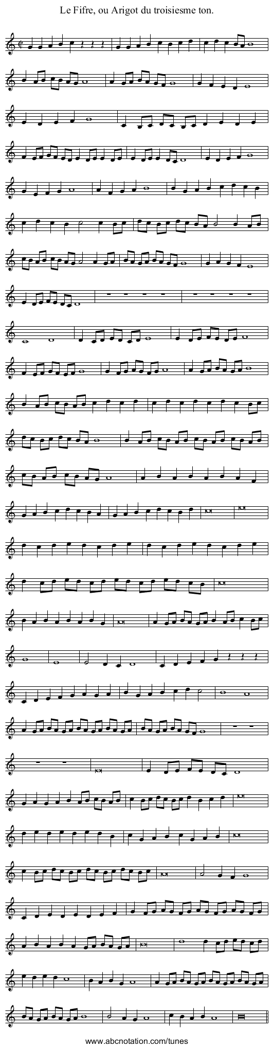 Le Fifre, ou Arigot du troisiesme ton. - staff notation