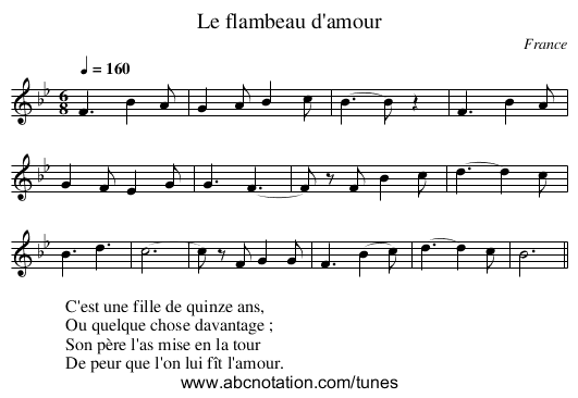 Le flambeau d'amour - staff notation