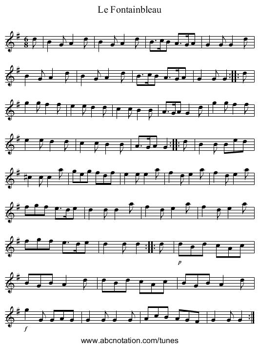 Le Fontainbleau - staff notation