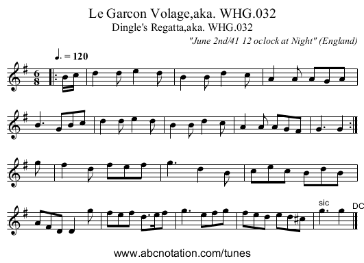 Le Garcon Volage,aka. WHG.032 - staff notation