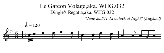 Le Garcon Volage,aka. WHG.032 - staff notation