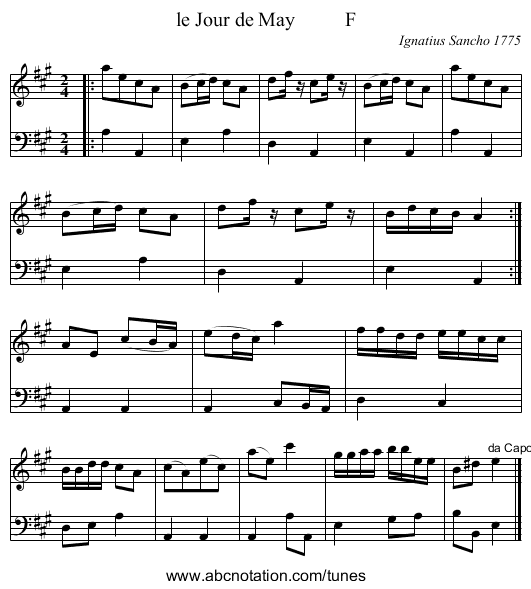 le Jour de May F - staff notation