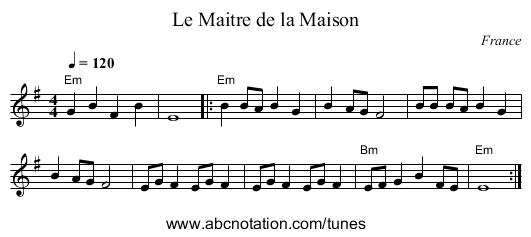 Le Maitre de la Maison - staff notation