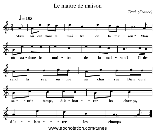 Le maitre de maison - staff notation