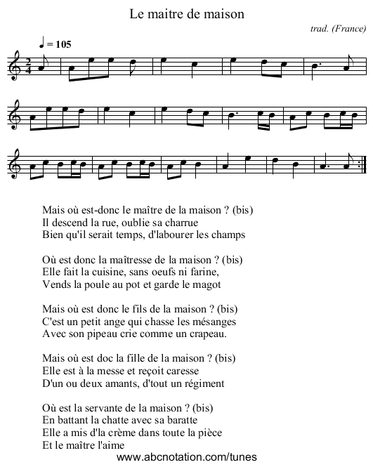Le maitre de maison - staff notation