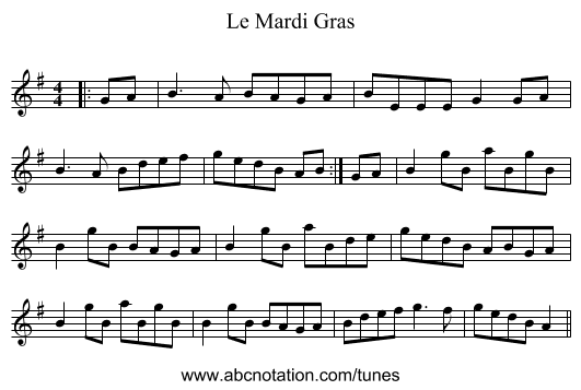 Le Mardi Gras - staff notation