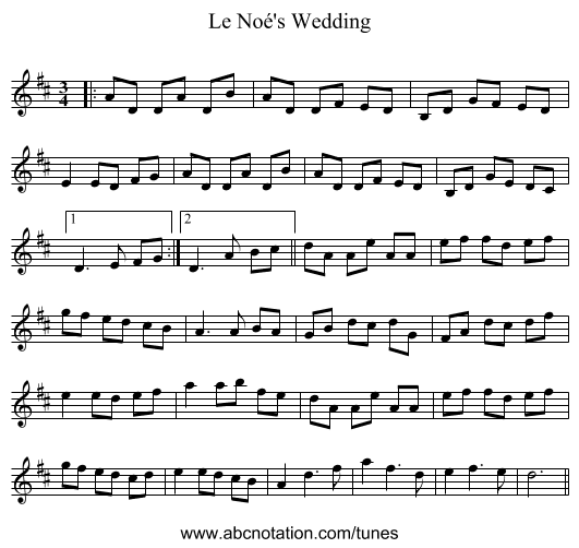 Le Noé's Wedding - staff notation